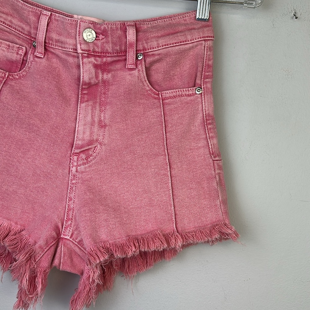 REVICE High Rise Pink Jean Short Frayed Hem Size 28 Cotton Stretch Star Back USA - Picture 4 of 16